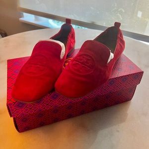 Tory Burch like new red loafers in original box